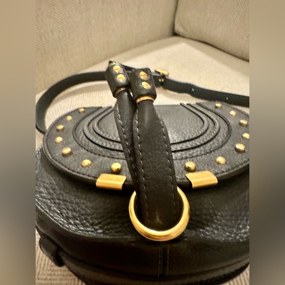 Rare! Chloe Black Leather Studded Small Marcie Saddle Crossbody - Picture 4 of 14